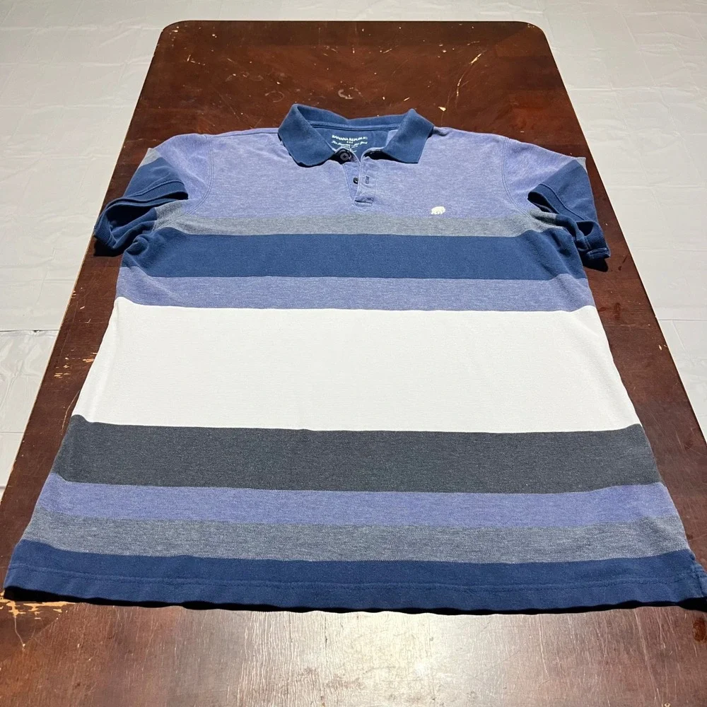 Banana Republic Mens XL Blue Striped Pique Polo Shirt Elephant Logo Cotton